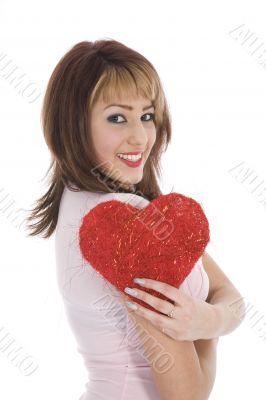 portrait redheaded with spotted dress