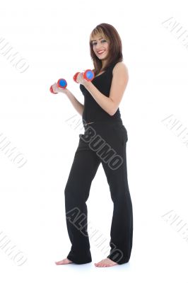 beautiful girl with dumbbells