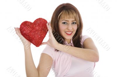 portrait redheaded with spotted dress