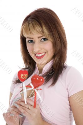 portrait redheaded with spotted dress