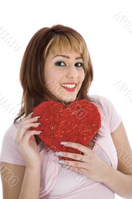 portrait redheaded with spotted dress