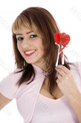portrait redheaded with spotted dress