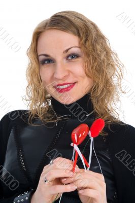 portrait redheaded with black dress