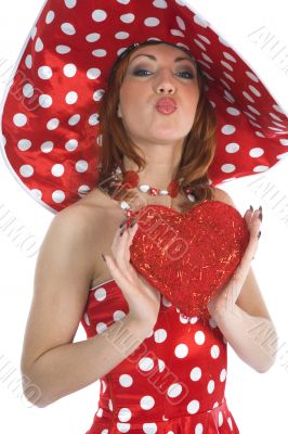 portrait redheaded with spotted dress