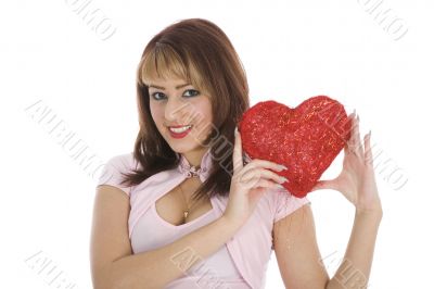 portrait redheaded with spotted dress