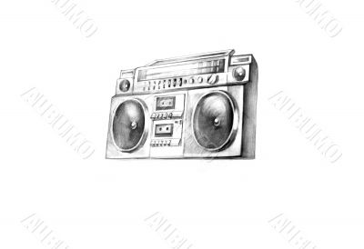 Detailed drawn boom box stereo system