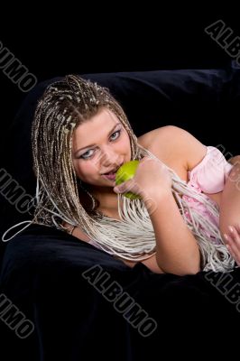 Portrait girl with apple