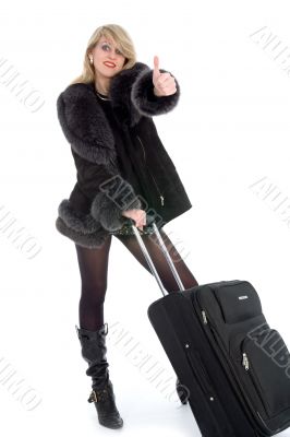 Beautiful blonde with valise