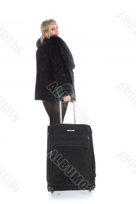 Beautiful blonde with valise