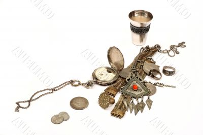Group of ancient jewel and coins