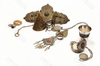 Group of ancient jewel and coins