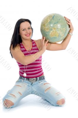 Young woman with  globe