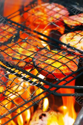 Vegetables cooking on the grill