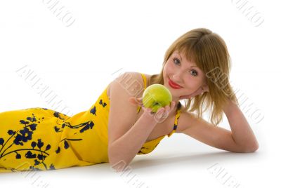 expressive woman with aple