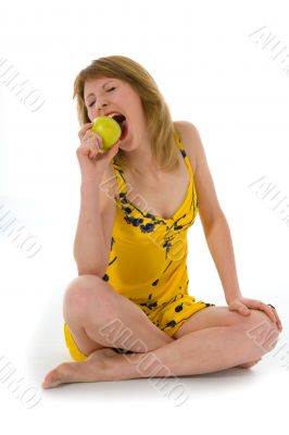 expressive woman with aple