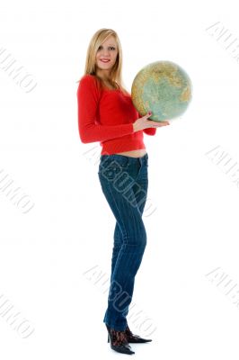 Young woman with  globe
