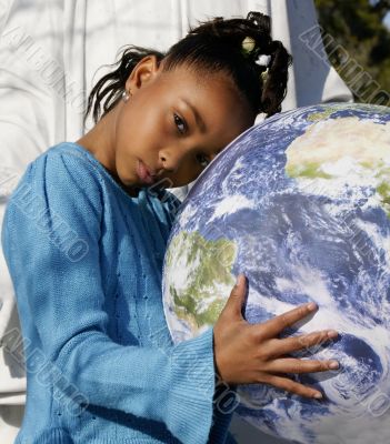 African-American Girl Holding the Earth