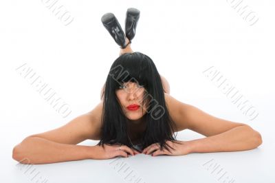 portrait of the brunette with blue eye