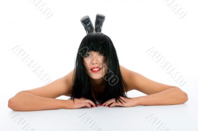 portrait of the brunette with blue eye