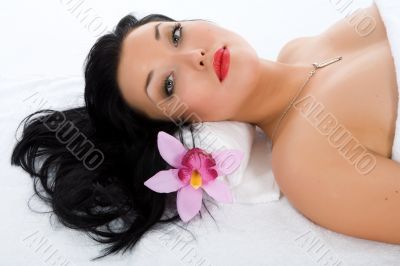 Attractive woman getting spa treatment