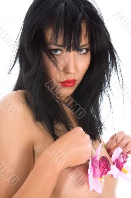 portrait of the brunette with blue eye