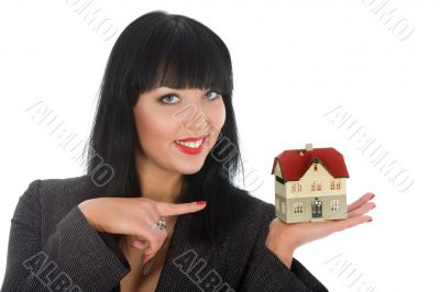 Business woman advertises real estate Business woman advertises real estate