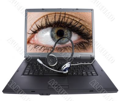 blue  eyes in laptop on white