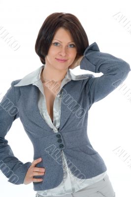 portrait of the brunette with blue eye on