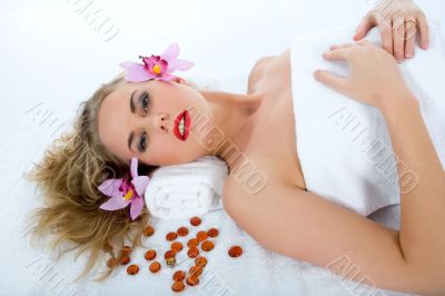 Attractive woman getting spa treatment