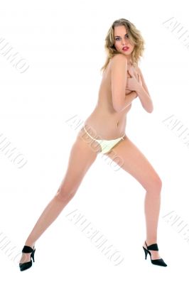 portrait of the nude blonde with blue eyes