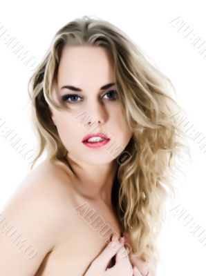 portrait of the nude blonde with blue eyes
