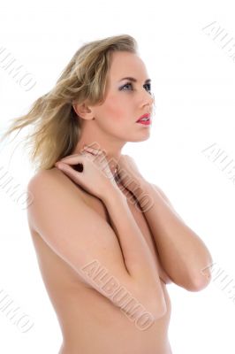 portrait of the nude blonde with blue eyes