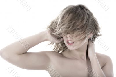 portrait of the nude blonde with blue eyes