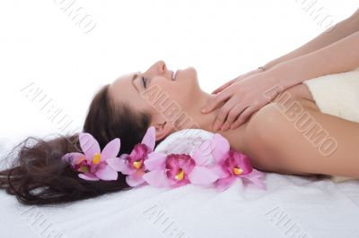 Attractive woman getting spa treatment