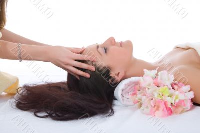 Attractive woman getting spa treatment