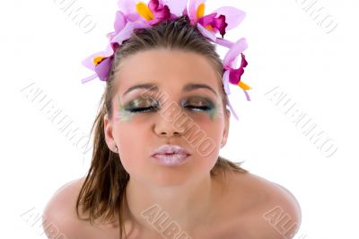 Girl with face-art butterfly paint