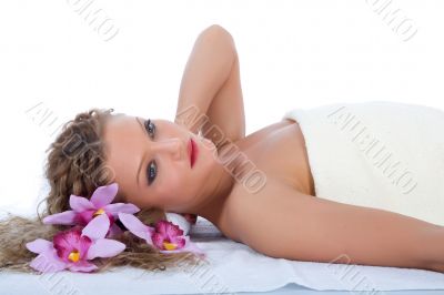 Attractive woman getting spa treatment