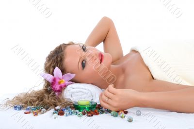 Attractive woman getting spa treatment