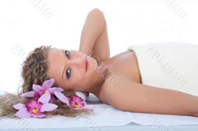 Attractive woman getting spa treatment