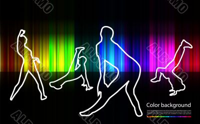 silhouette of dancing girl and man on colorful back