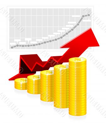 Vector illustration of business graph with coins