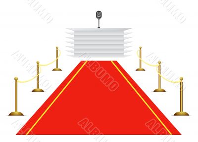 Red carpet to tribune on white background 