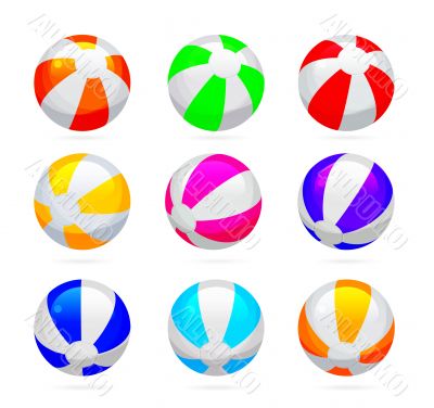 Beach ball with glossy reflections. Color set