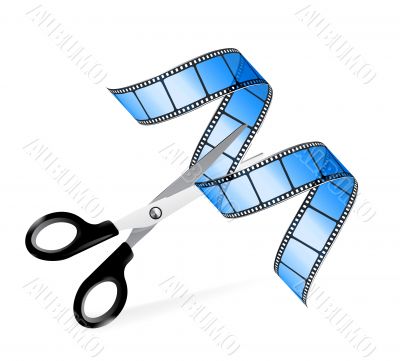 Scissors and film strip as video editing concept