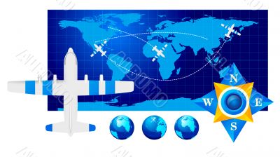 Travel illustration plane on map 