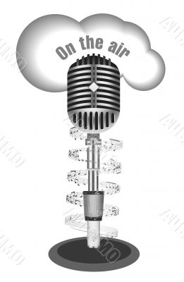 Antique microphone with music note