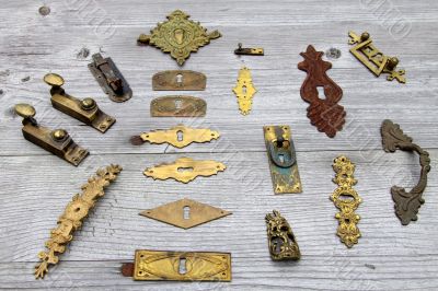 Many antique door locks and hardware