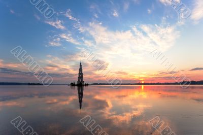 flooded belltower in Kalyazin at sunrise