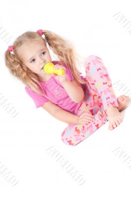 Little cute girl in studio