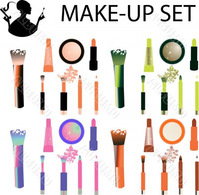 make-up set - icons brushes, pencil, lipstick, gloss, shadow, po